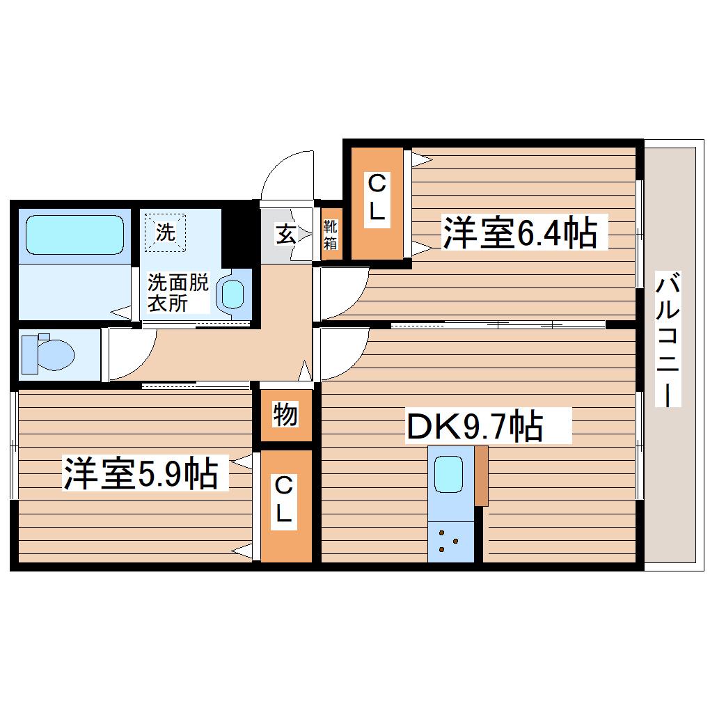 MAKENA(2DK/1階)の間取り写真