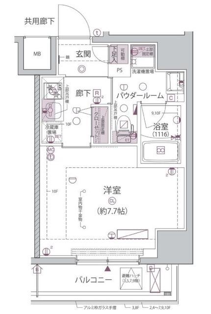 アルコバレーノ堀切菖蒲園(1K/3階)の間取り写真
