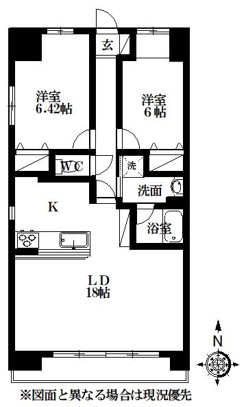 イーストウィング(2LDK/6階)の間取り写真