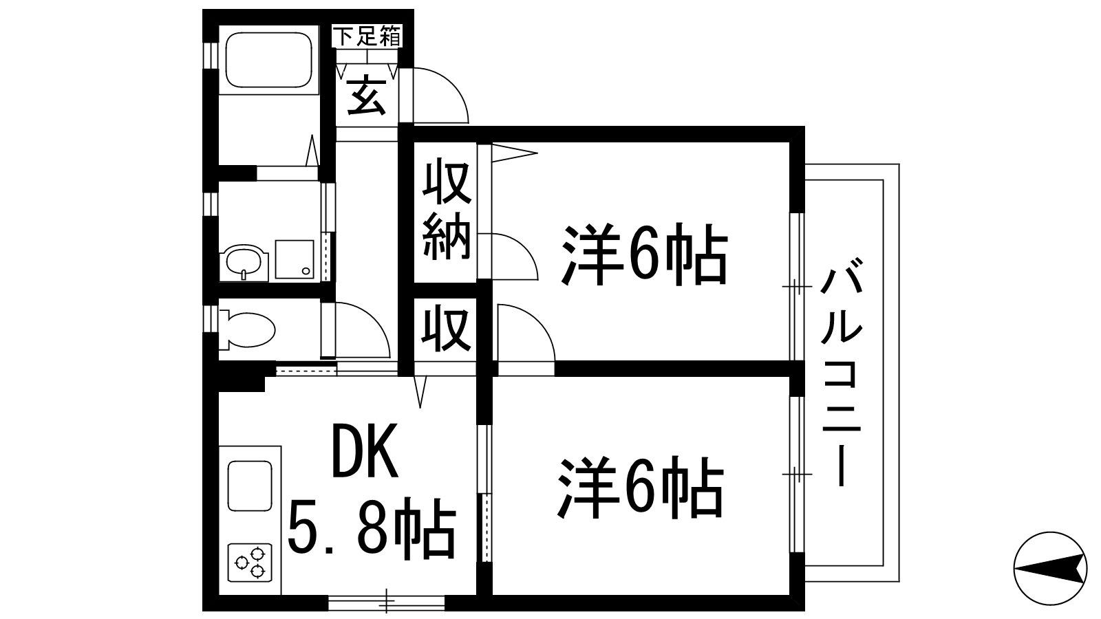 シャーメゾン逆瀬川A棟(2DK/2階)の間取り写真