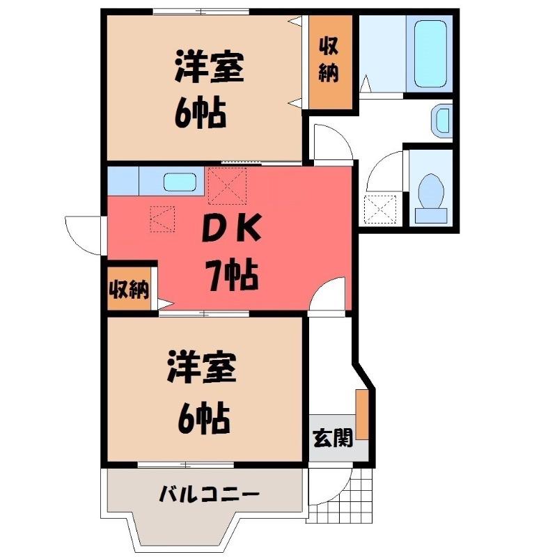 ボヌ-ルB(2DK/1階)の間取り写真