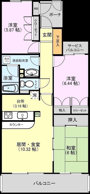 ブライティ広沢(3LDK/1階)の間取り写真