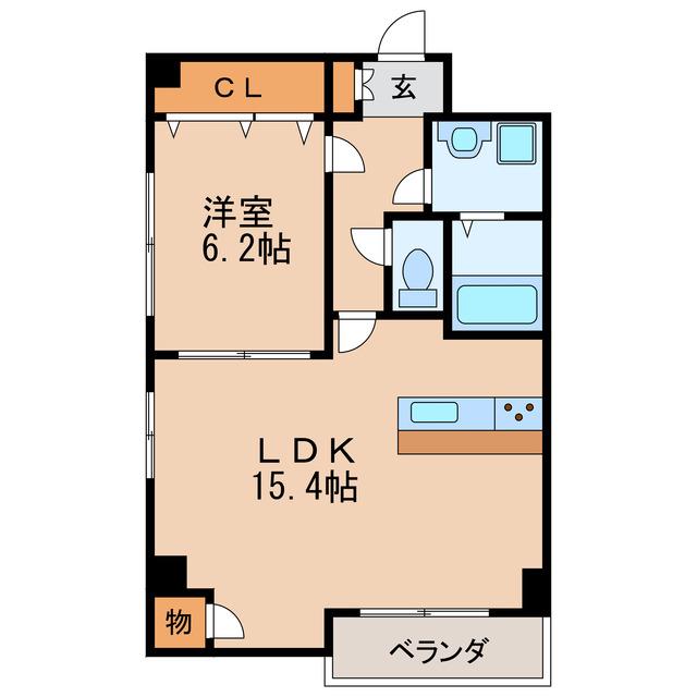 エスペランサ西杉(1LDK/5階)の間取り写真