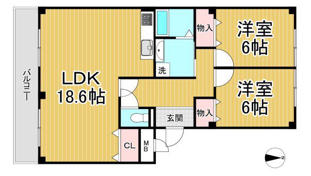 サンアベリア(2LDK/2階)の間取り写真
