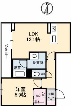 ベレオ北方(1LDK/3階)の間取り写真