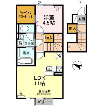 コントレイル(1LDK/2階)の間取り写真