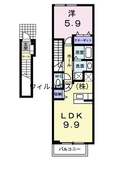 ジンシャン(1LDK/2階)の間取り写真