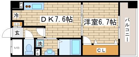 シーズン神戸新長田(1DK/6階)の間取り写真