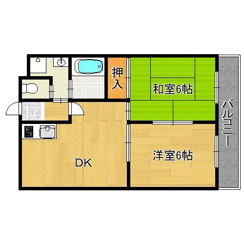 レインボーコートパート1(2DK/2階)の間取り写真