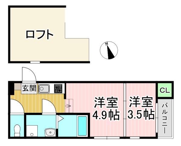ハーモニーテラス淀新町Ⅱ(2K/1階)の間取り写真