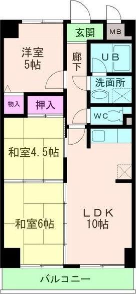 ユーコート豊中(3LDK/4階)の間取り写真