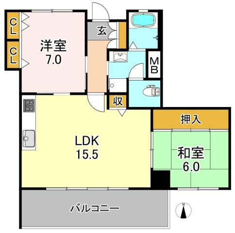 ガーデンハイツ加美B(2LDK/4階)の間取り写真