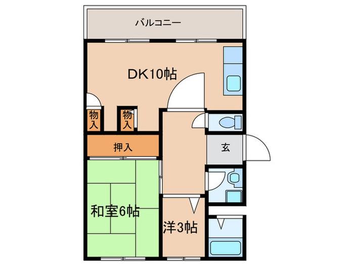 ユメノサニーハイツ(2DK/2階)の間取り写真