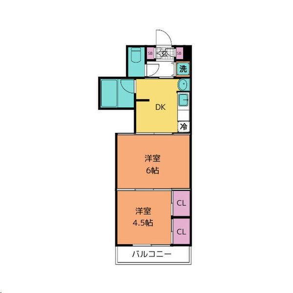 クレスト連坊(2DK/2階)の間取り写真