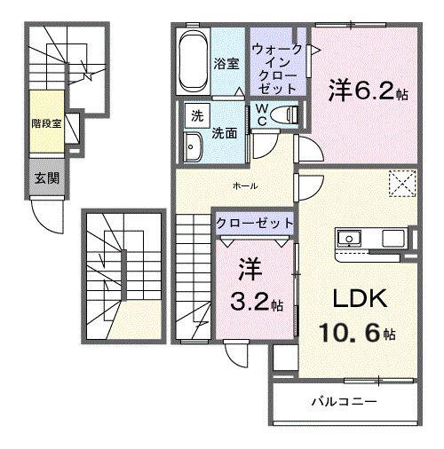 メゾン 二十二夜(2LDK/3階)の間取り写真