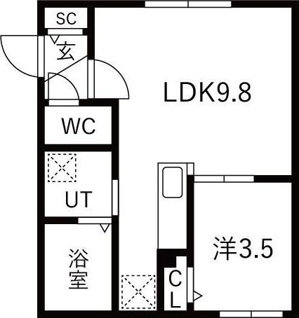 地下鉄南北線 北18条駅 徒歩9分 5階建 築1年(1LDK/2階)の間取り写真