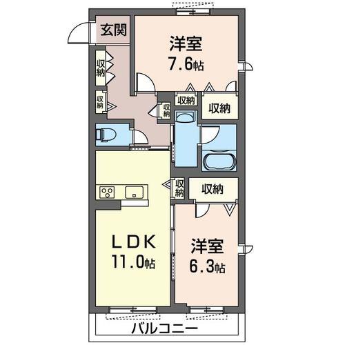 ヴィラ淡島 III(2LDK/3階)の間取り写真
