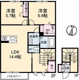 シャーメゾン福山北A(2LDK/2階)の間取り写真