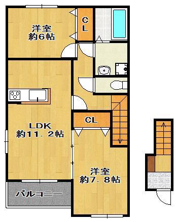 クローバーガーデン(2LDK/2階)の間取り写真