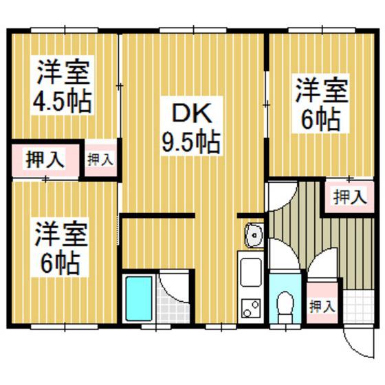 グランドハイツ高丘(3DK/1階)の間取り写真