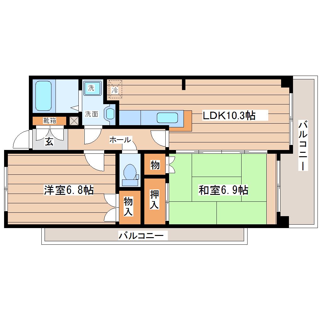 グラン・ヴェルディ(2LDK/10階)の間取り写真