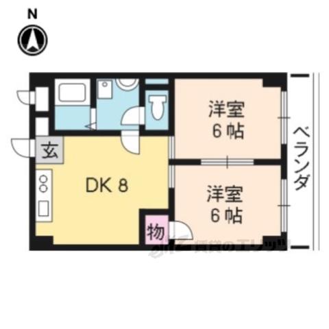 ヴィヴァーチェ千本(2DK/4階)の間取り写真