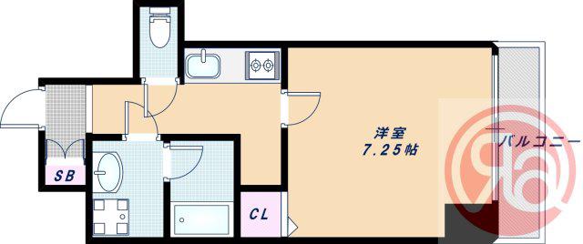 HALU花園町(1K/1階)の間取り写真