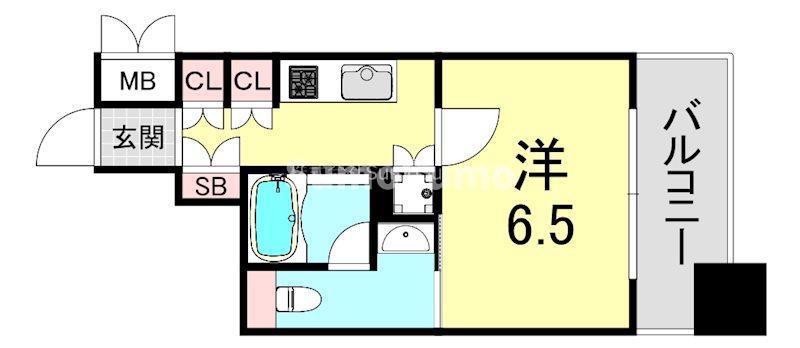 リーガルあみだ池新町(1K/13階)の間取り写真