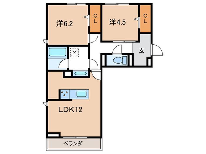 メゾンローズ(2LDK/1階)の間取り写真