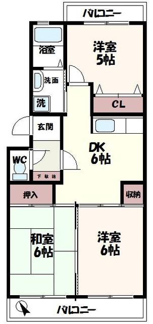 ボナール(3DK/4階)の間取り写真
