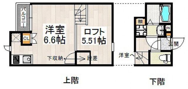 CB千早南カミーノ(1K/2階)の間取り写真