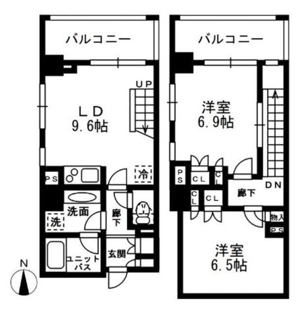 レジディア中落合C(2DK/5階)の間取り写真