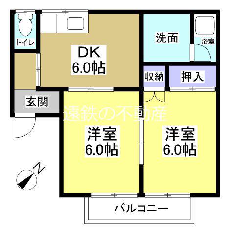 コーポスバル(2DK/2階)の間取り写真