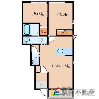 オスト蒲池II(2LDK/1階)の間取り写真