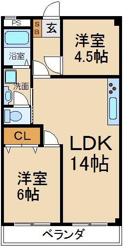 レオハイム木屋(2LDK/3階)の間取り写真