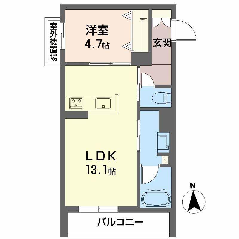 ユイロ中津(1LDK/4階)の間取り写真
