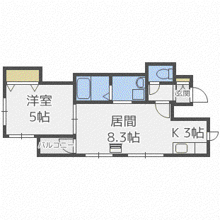 グランディール南10条 (1LDK/2階)の間取り写真