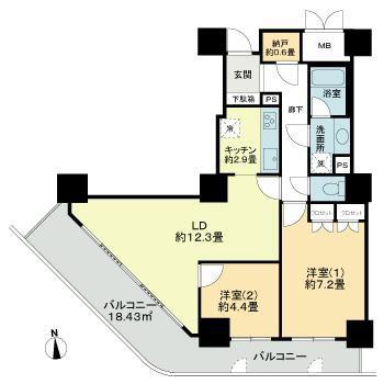 パークタワー台原(2LDK/7階)の間取り写真