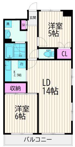 御殿山ハイツ(2LDK/4階)の間取り写真