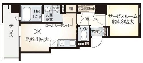 ソレイユ服部(1DK/4階)の間取り写真