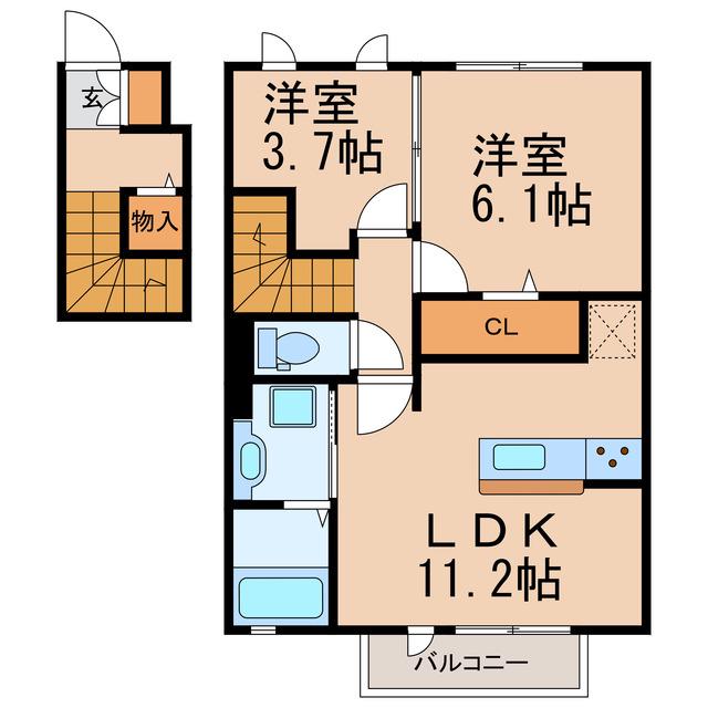 ハイモールII・III(1SLDK/2階)の間取り写真