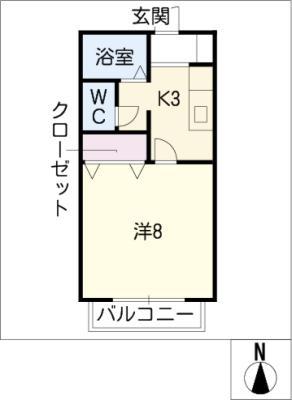 サン・FRIENDS安田II(1K/2階)の間取り写真