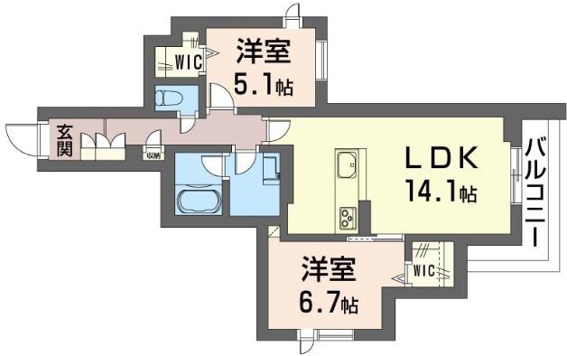 グランブルー武蔵浦和(2LDK/2階)の間取り写真