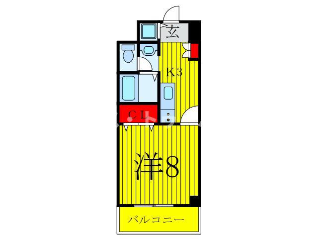 スリーベルマンションⅠ(1K/3階)の間取り写真