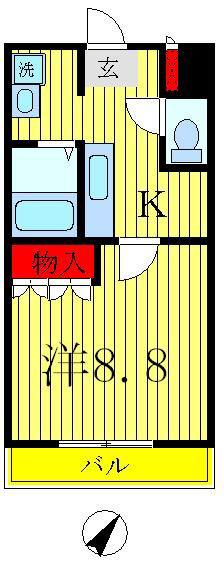 HYU-GA(1K/1階)の間取り写真