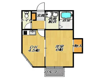 白芳荘21号館(1DK/2階)の間取り写真