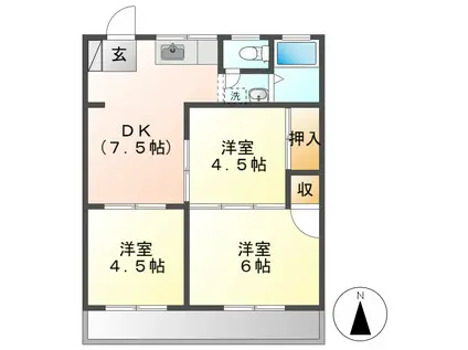 ケヤキハイツ1号棟(3DK/2階)の間取り写真