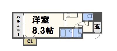 SUNSUNなんば壱番館(1K/4階)の間取り写真