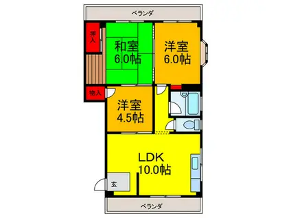 プラムハイツ2号棟(3LDK/3階)の間取り写真