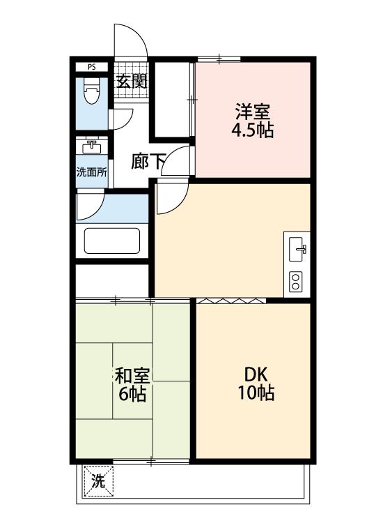 コーポ朝日(2LDK/1階)の間取り写真